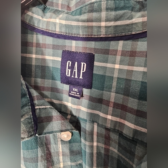 GAP Men's Casual Green Checkered Plaid Shirt Size XXL - Picture 2 of 7